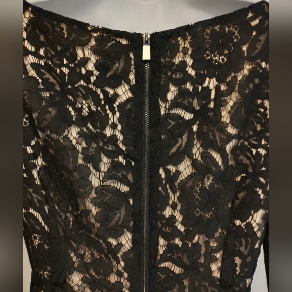 Vince Camuto Black Floral Lace Overlay Lined  Nude Sheath Dress Size 6 - Picture 6 of 9